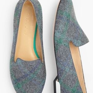 Talbots Gray Plaid Wool Loafer with Green & Blue Accents